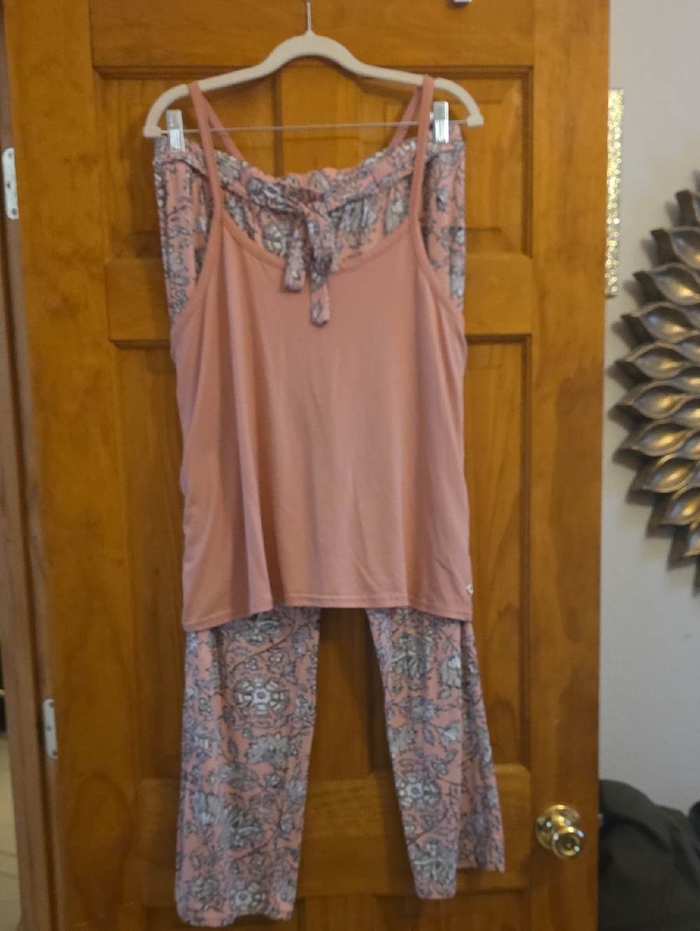 Lucky Brand Rose Pink Camisole & Printed Lounge Pants Pajama Set